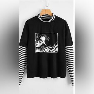 ROMWE LongSleeve Striped Graphic Tshirt